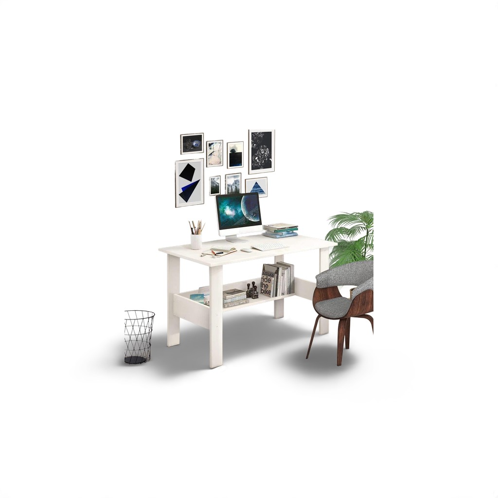 Engineered Wood Computer Desk with One Tier Shelves Laptop Study Table for Office Home Workstation Writing Modern Desk (CT-01/ White / 90 x 50 x 77 cm) - Image 6
