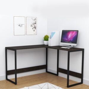 SAMT L-Shaped Engineered Wood Study & Laptop Table with Metal Legs – Work from Home Desk for Office, Adults & Students (Brown Maple & White)